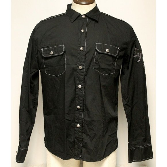El General Black Collared Button Down Shirt Embroidered Spirit of fire Bird XL - Picture 2 of 9